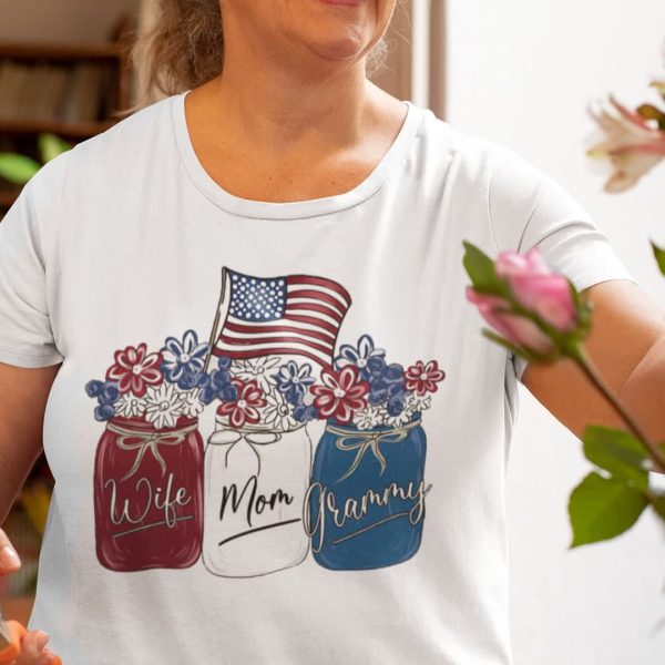 Wife Mom Grammy 4th Of July Shirt Flower American Flag