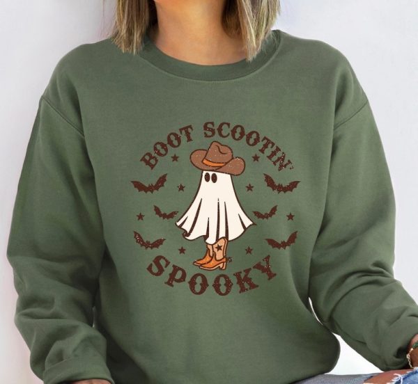 Boot Scootin Spooky Sweatshirt and Hoodie,Halloween Shirt ,Cowboy Ghost Shirt,Western Halloween Shirt, Cute Spooky Shirt, Halloween Gift