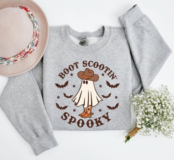 Boot Scootin Spooky Sweatshirt and Hoodie,Halloween Shirt ,Cowboy Ghost Shirt,Western Halloween Shirt, Cute Spooky Shirt, Halloween Gift