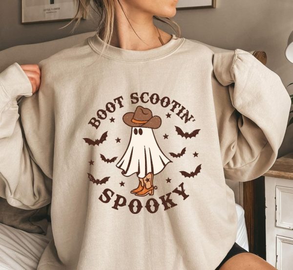 Boot Scootin Spooky Sweatshirt and Hoodie,Halloween Shirt ,Cowboy Ghost Shirt,Western Halloween Shirt, Cute Spooky Shirt, Halloween Gift