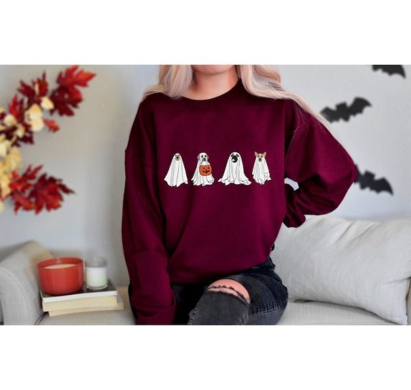 Сute Ghost Dog Sweatshirt, Halloween Dog Sweatshirt, Dog Ghost Shirt, 2023 Halloween Sweater, Ghost Sweatshirt, Retro Spooky Season