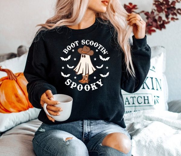 Boot Scootin Spooky Sweatshirt, Cute Spooky Shirt, Halloween Gift, Halloween Shirt ,Cowboy Ghost Shirt, Western Halloween Shirt