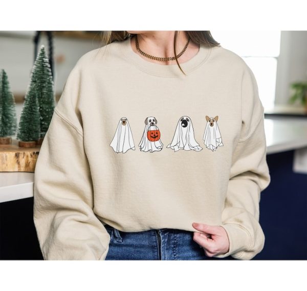 Сute Ghost Dog Sweatshirt, Halloween Dog Sweatshirt, Dog Ghost Shirt, 2023 Halloween Sweater, Ghost Sweatshirt, Retro Spooky Season