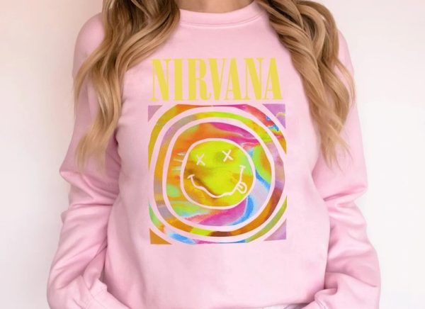 Nirvana Sweatshirt, Nirvana Smile Face Crewneck Sweatshirt, Nirvana Pink Sweatshirt, Trendy Pink Sweatshirt, Gift Valentine’s Day For Girls