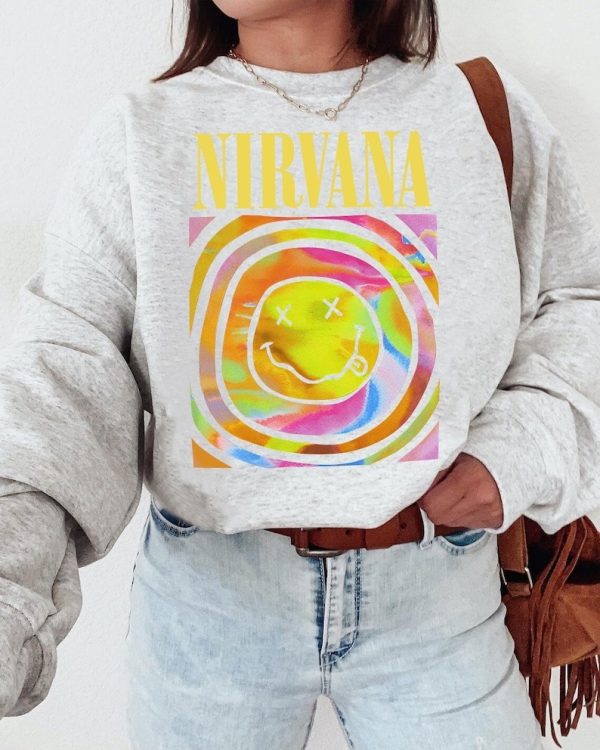 Nirvana Sweatshirt, Nirvana Smile Face Crewneck Sweatshirt, Nirvana Pink Sweatshirt, Trendy Pink Sweatshirt, Gift Valentine’s Day For Girls