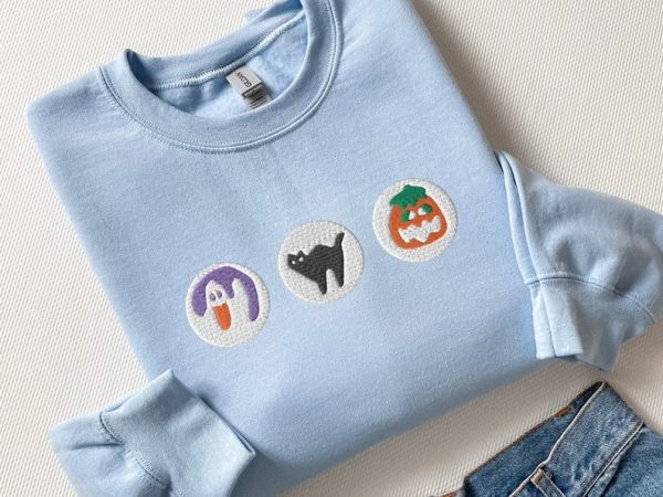 Halloween Cookies Boo Embroidered Sweatshirt, Spooky Season Crewneck Sweatshirt, Ghost and Pumpkin Embroidered