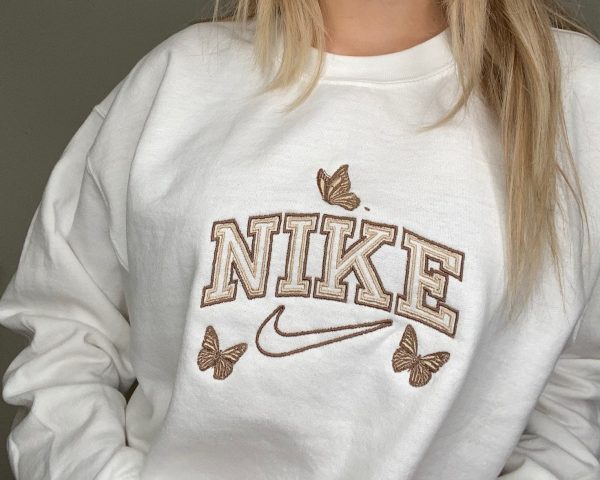 Embroidered Nike Crew Neck Sweatshirt with Butterflies, Personalize Embroidered Crew Neck Birthday Gift