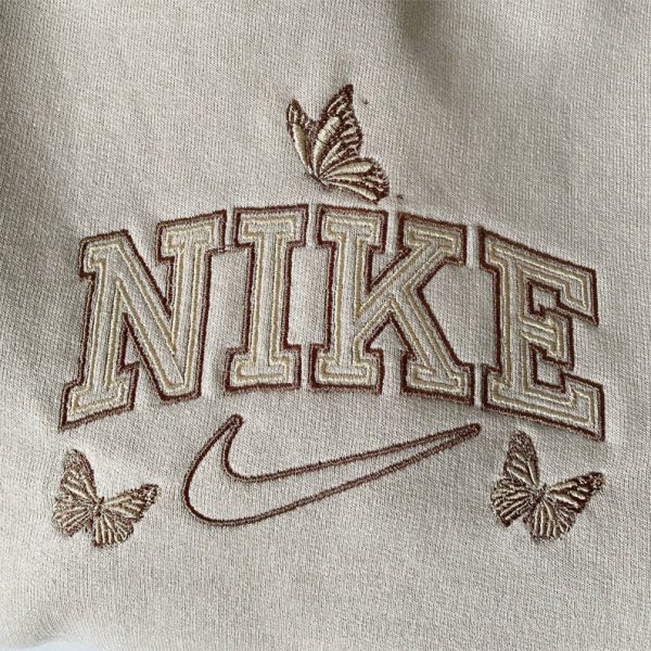 Embroidered Nike Crew Neck Sweatshirt with Butterflies, Personalize Embroidered Crew Neck Birthday Gift