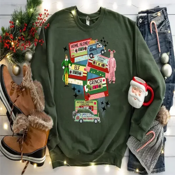 Christmas Tape Sweatshirt, Christmas Movie Night Sweater, Christmas Movies Sweatshirt, Christmas Movie Characters Cassette Type Sweatshirt