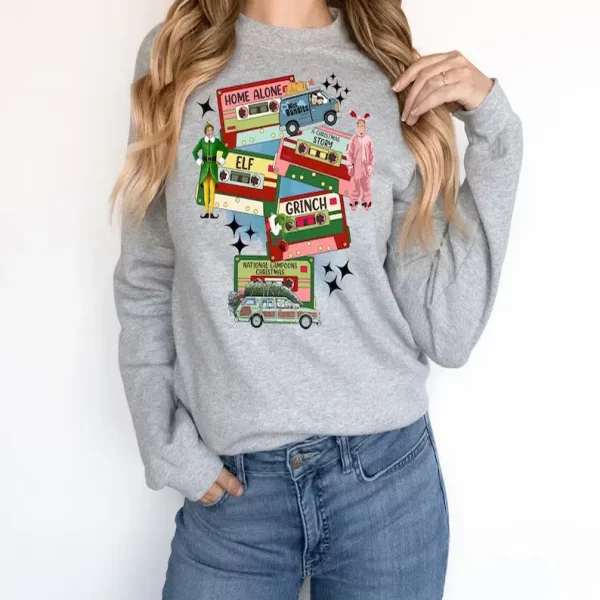 Christmas Tape Sweatshirt, Christmas Movie Night Sweater, Christmas Movies Sweatshirt, Christmas Movie Characters Cassette Type Sweatshirt