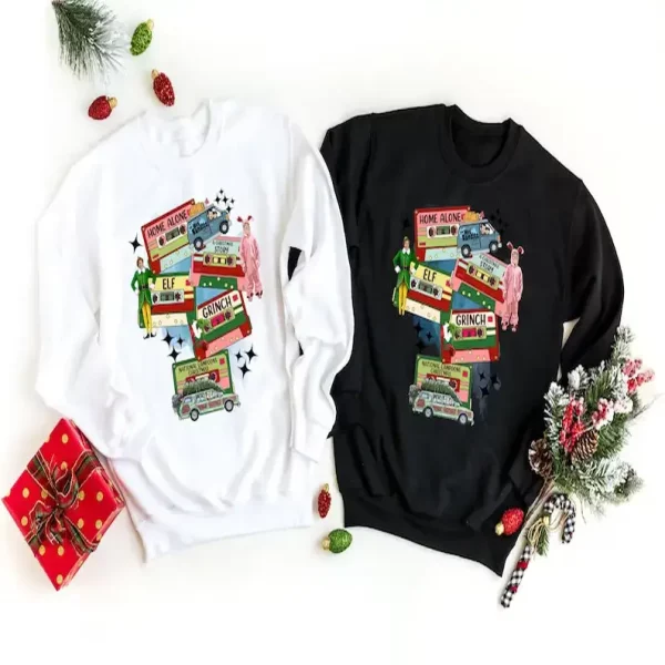 Christmas Tape Sweatshirt, Christmas Movie Night Sweater, Christmas Movies Sweatshirt, Christmas Movie Characters Cassette Type Sweatshirt