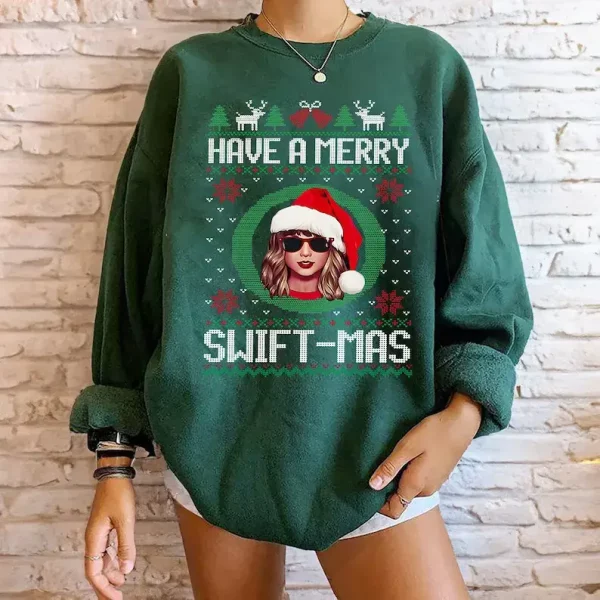 Have A Merry Swiftmas Sweatshirt Green, Merry Swiftmas Sweatshirt, Swiftmas Sweatshirt, Taylor Family Shirt, TS Fan Gift, Ugly Christmas