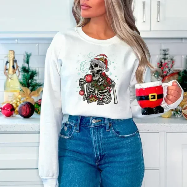 Dead Inside Skeleton Christmas Sweatshirt, Christmas Skeleton Coffee Hoodie, Coffee Lover Gift, Sarcastic Christmas Sweater, Christmas Gifts