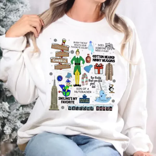 Elf Christmas Sweatshirt, Christmas Movies Sweater, Funny Elf Shirt, Christmas Gifts, New York Christmas Crewneck, Ugly Xmas T-shirt