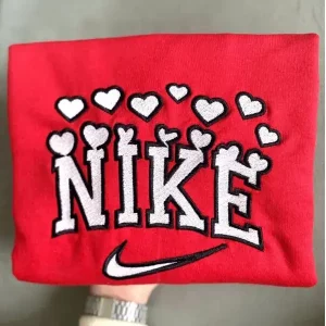 embroidered lovely nike pullover custom heart sleeve couple sweatshirts