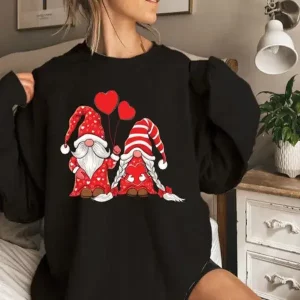 gnomes couple holding hearts love pattern valentines valentine sweatshirt