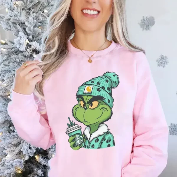 Leopard Boujee Grinch Christmas Sweatshirt, Merry Grinchmas Sweatshirt, Bougie Grinch Christmas Shirt, Grinchmas Starbucks Coffee Sweater