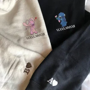 nike custom stitch x angel couple embroidered sweatshirt